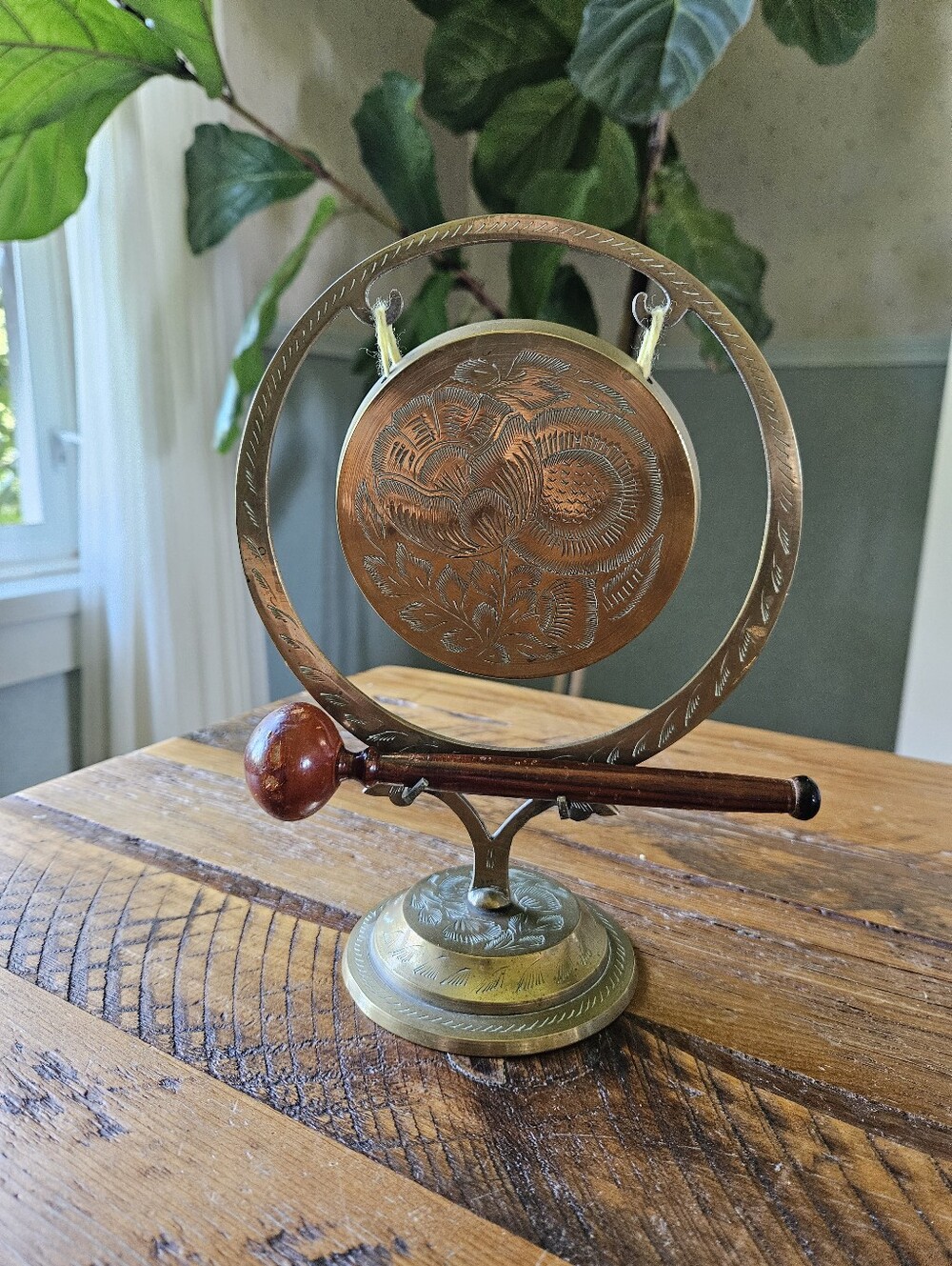 Vintage Brass Gong w/ Wood Striker